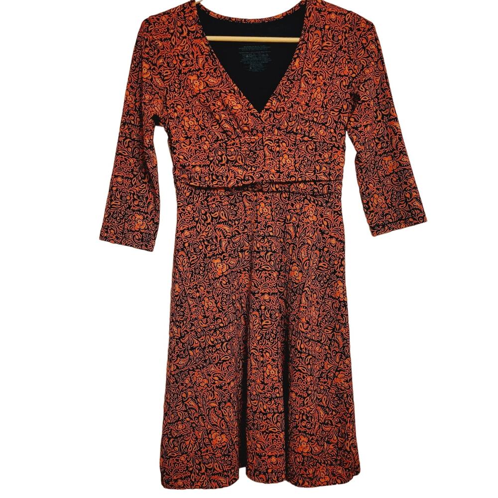 Patagonia Margot orange and bluel floral print empire waist knee length dress